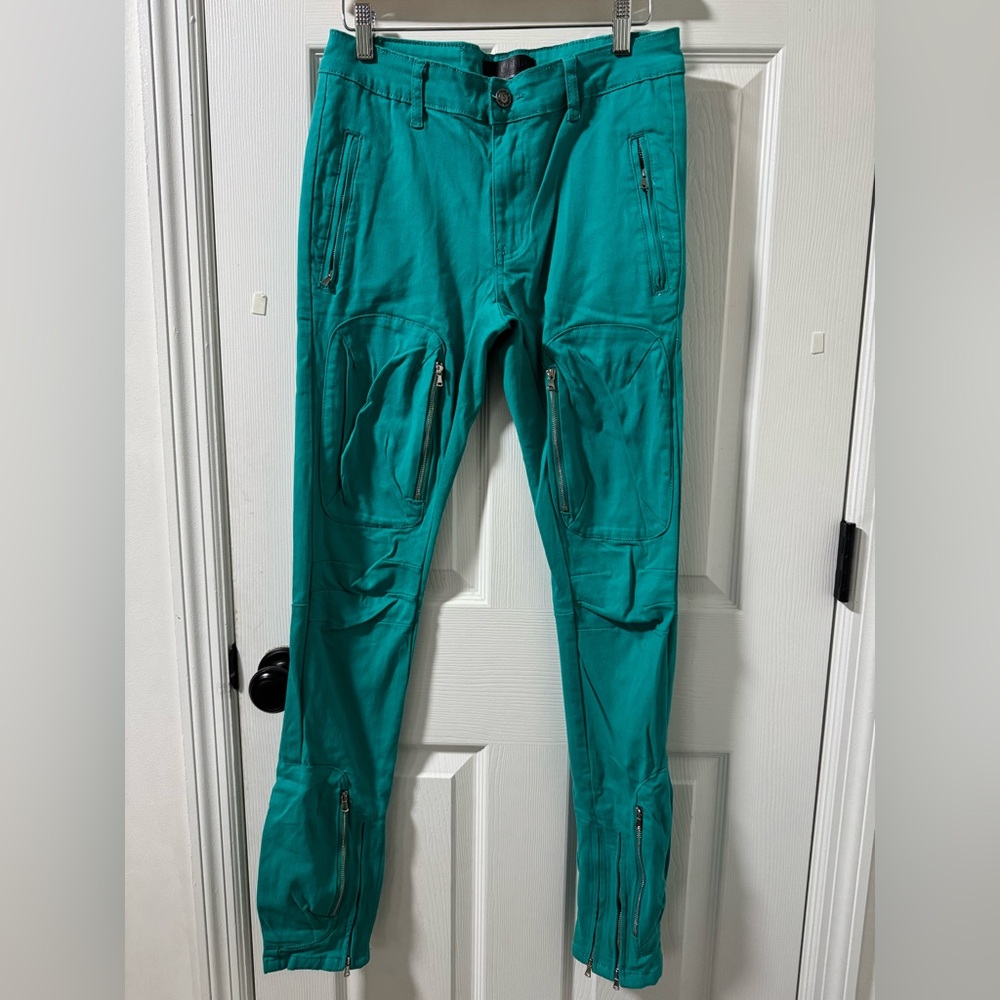Tulones Currency Collectors Teal Green Cargo Biker Pants - Size 32